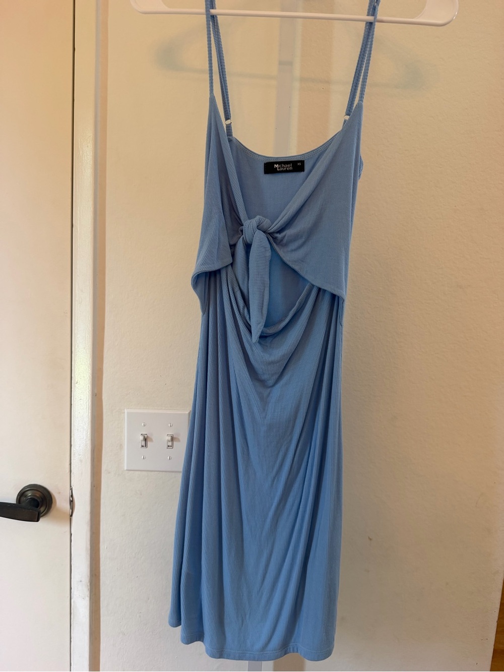 Michael Lauren Powder Blue Knot-Front Midi Dress
